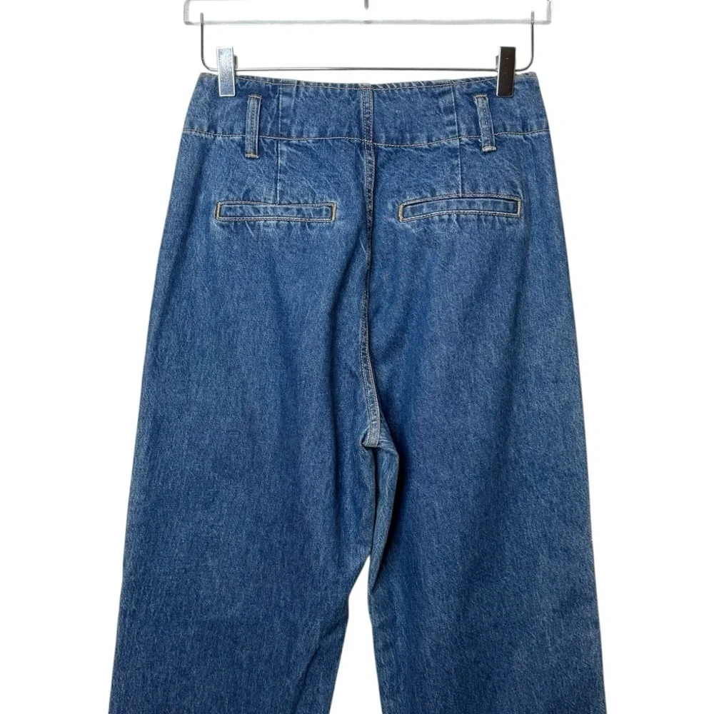 Happy x Nature Patchwork Plaid Pocket Wide Leg Jeans Boho Cottagecore Sz 4